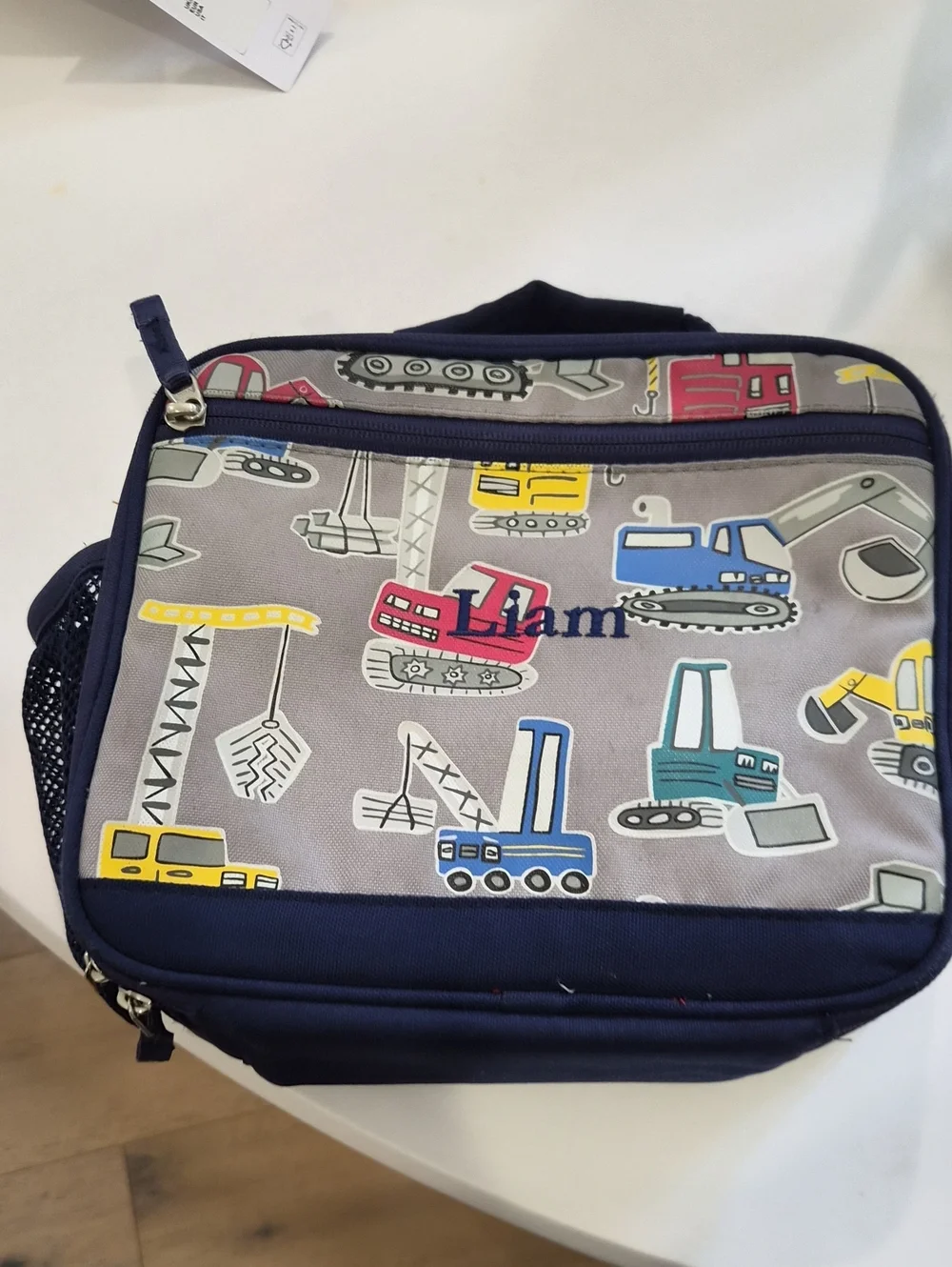 Pottery Barn Kids Navy Gray Construction Lunch Bag with Yellow & Blue Accents